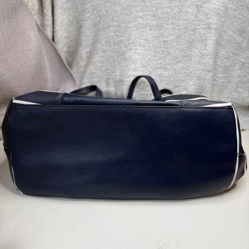 Tommy Hilfiger Navy Blue Red White Striped 13" Tote Bag Card Holder Pockets - Picture 6 of 16